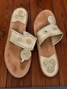 Jack Rogers Gold Leather Floral Medallion Sandals